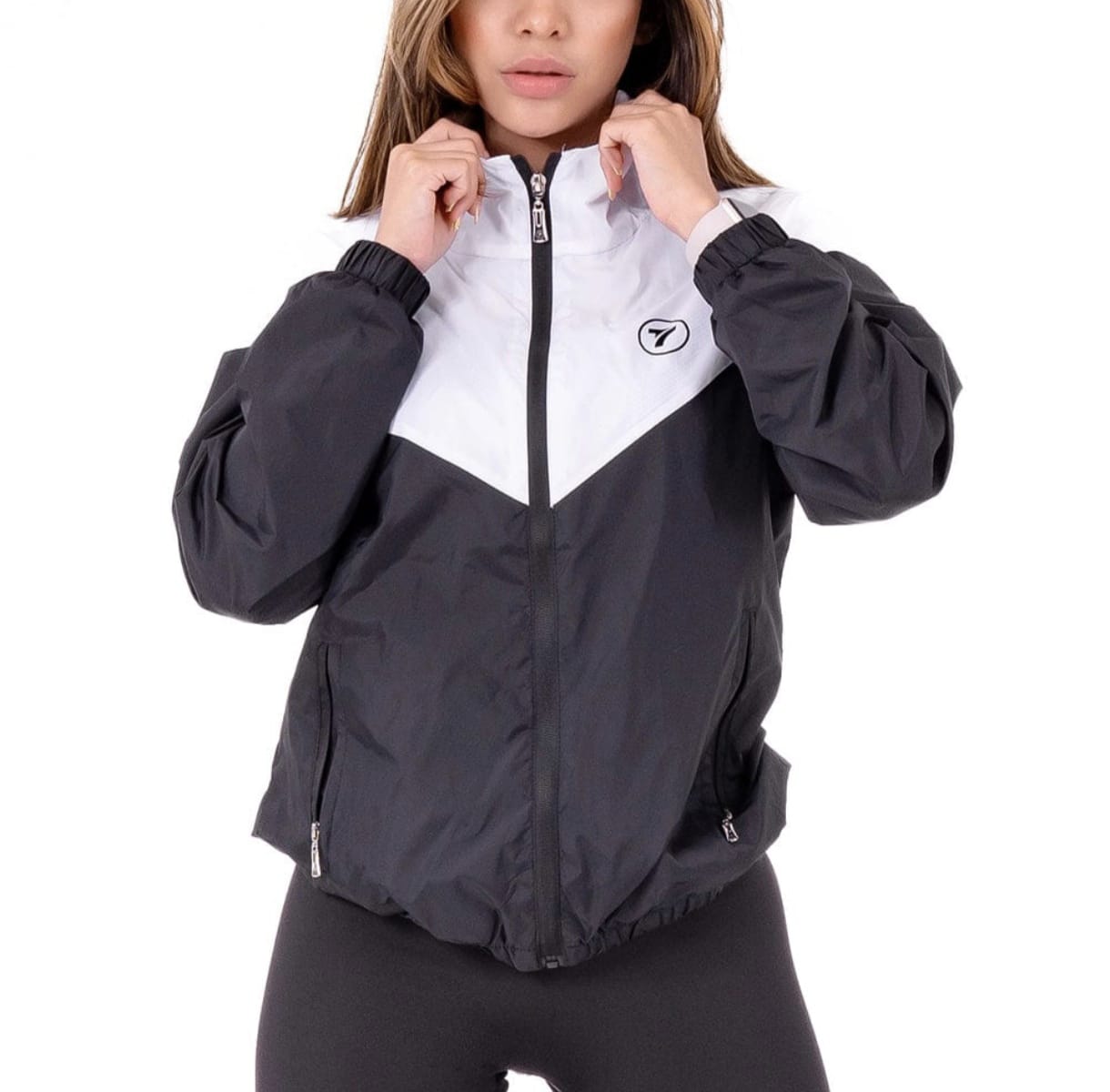 Chaqueta Rompevientos Mujer Blanco y Negro